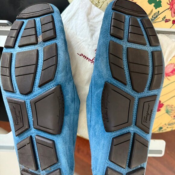 Salvatore Ferragamo Mens Giancini Ornament Parigi Suede Driver Shoes light blue - Picture 3 of 9